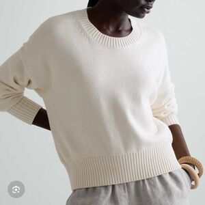 Quince Classic Cream Cotton Boyfriend Crewneck Sweater